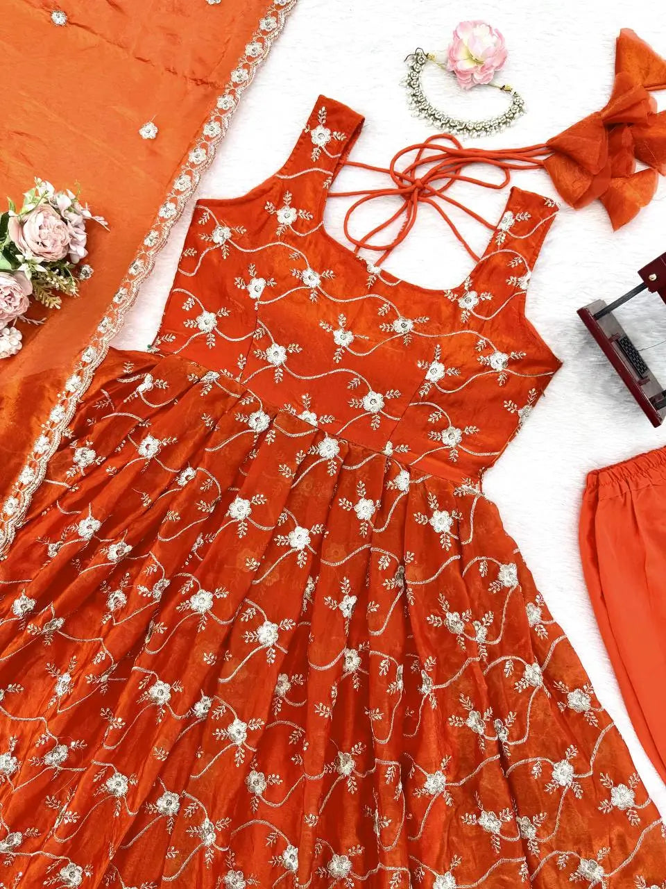 Amber Radiance Silk Anarkali Set