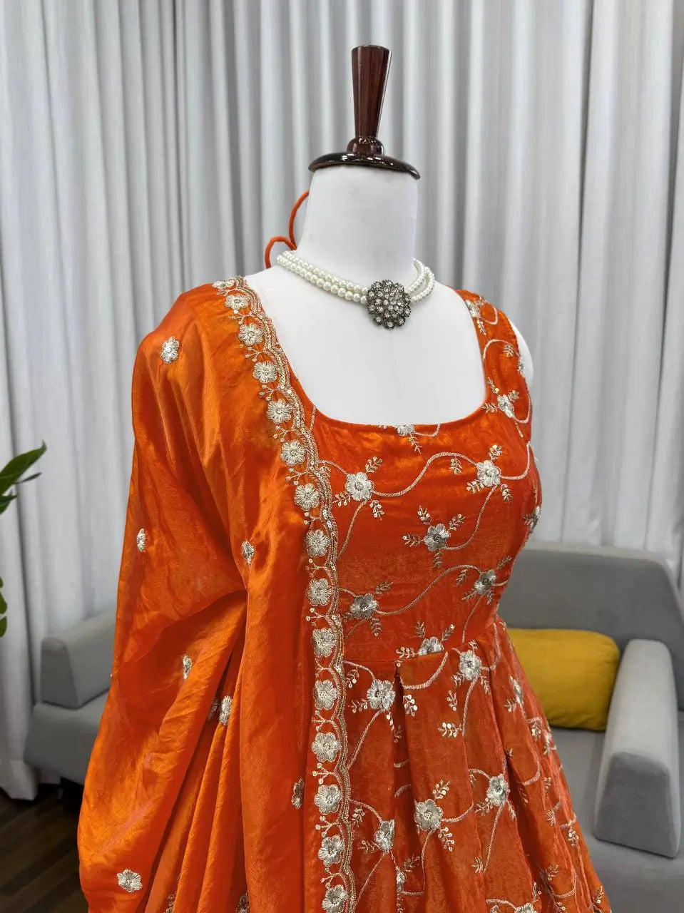 Amber Radiance Silk Anarkali Set