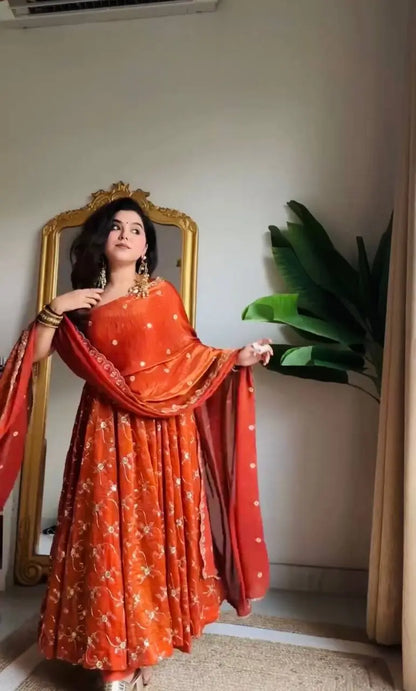Amber Radiance Silk Anarkali Set