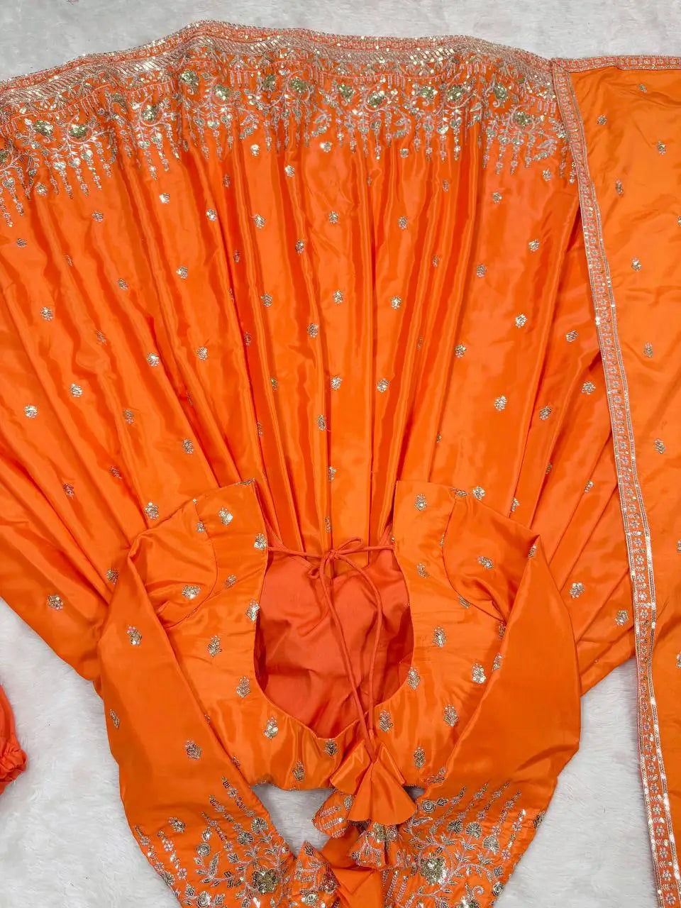 American Silk Thread and Sequin Embroidered Gown Set