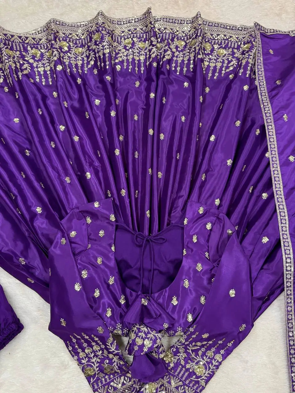 American Silk Thread and Sequin Embroidered Gown Set