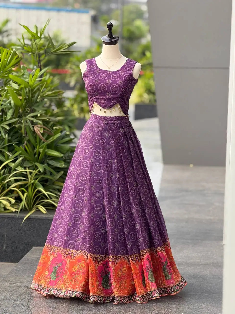 Amethyst Aura Pure Organza Silk Digital Print Lehenga Set