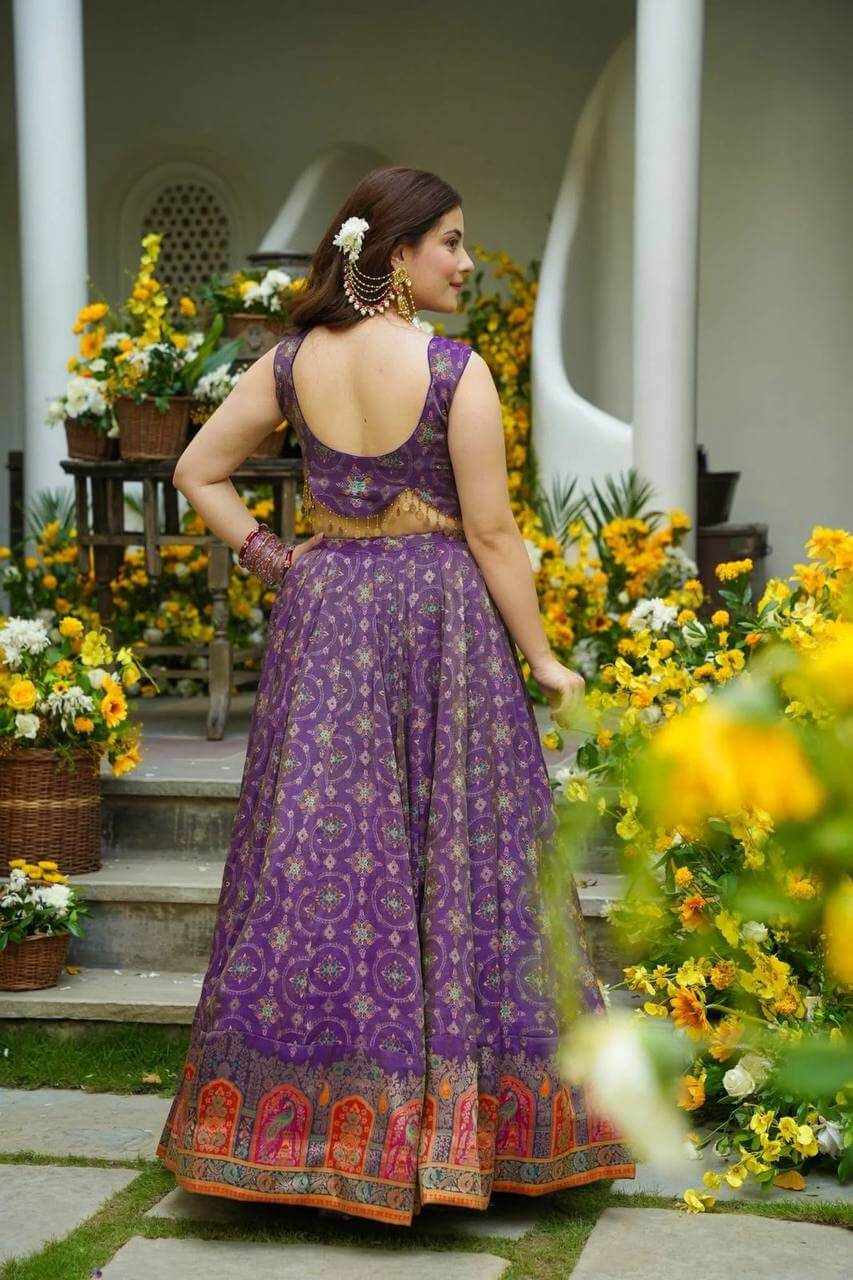 Amethyst Aura Pure Organza Silk Digital Print Lehenga Set