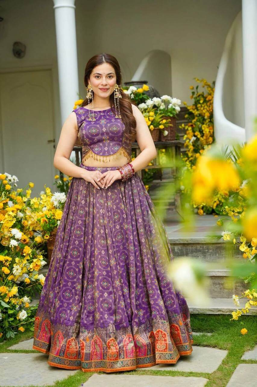 Amethyst Aura Pure Organza Silk Digital Print Lehenga Set