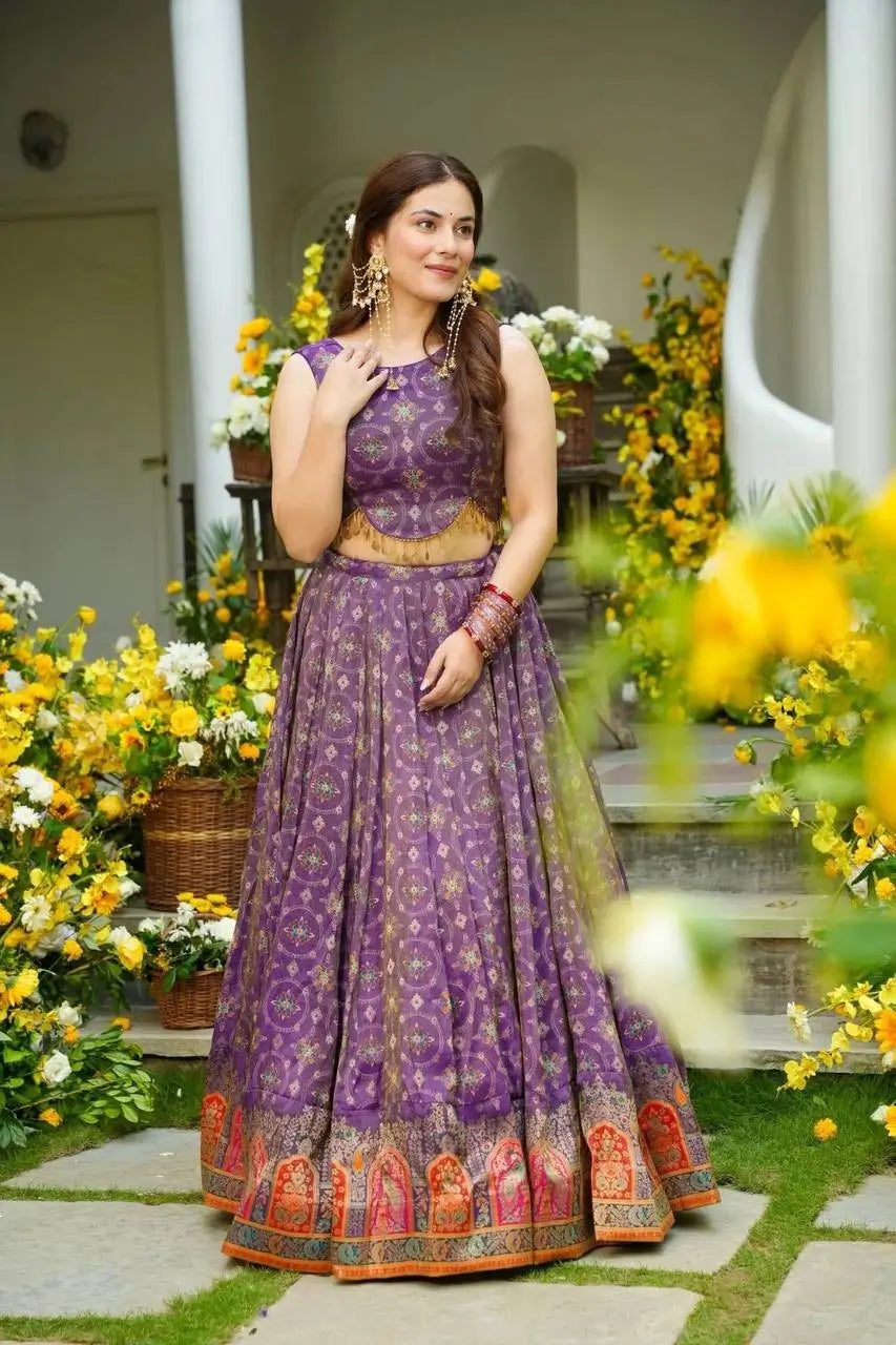 Amethyst Aura Pure Organza Silk Digital Print Lehenga Set