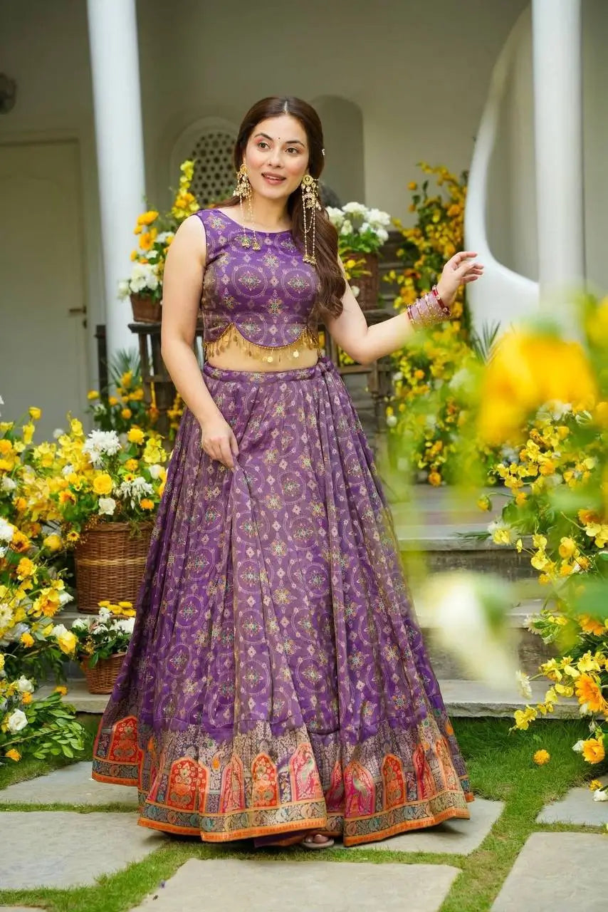 Amethyst Aura Pure Organza Silk Digital Print Lehenga Set