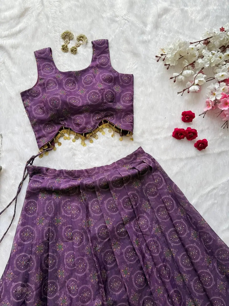 Amethyst Aura Pure Organza Silk Digital Print Lehenga Set