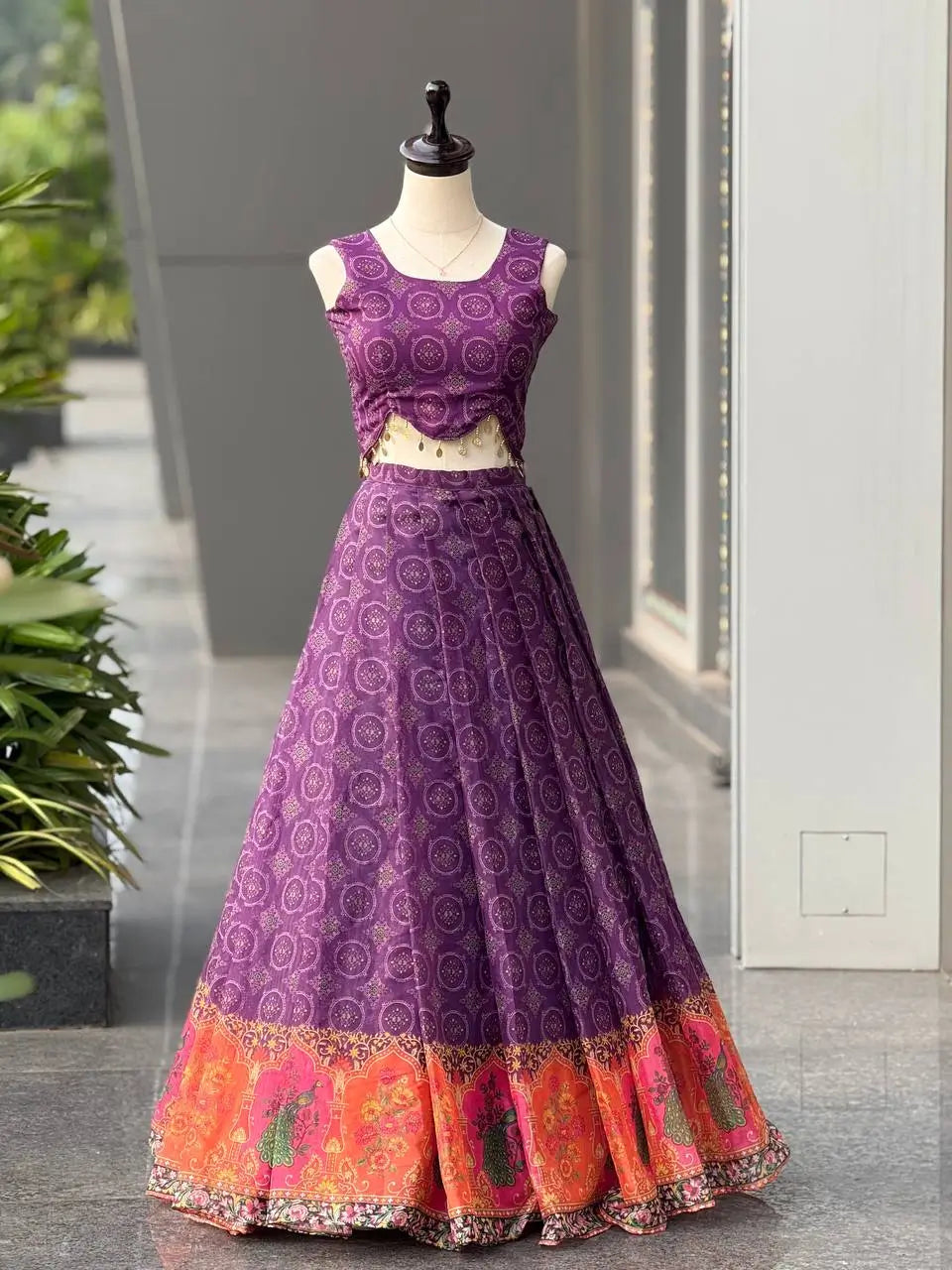 Amethyst Aura Pure Organza Silk Digital Print Lehenga Set