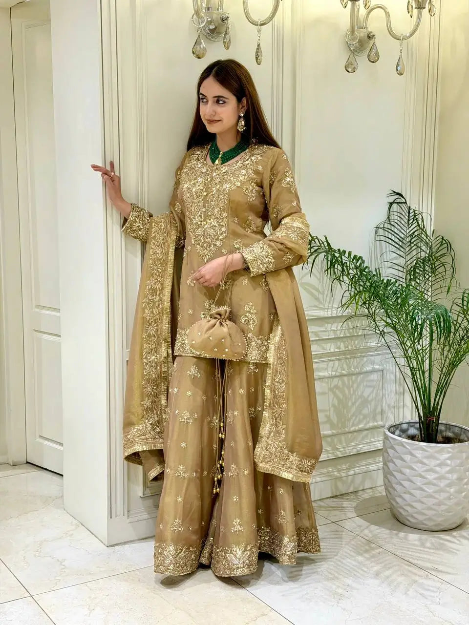 Antique Gold Sequin Sharara Set
