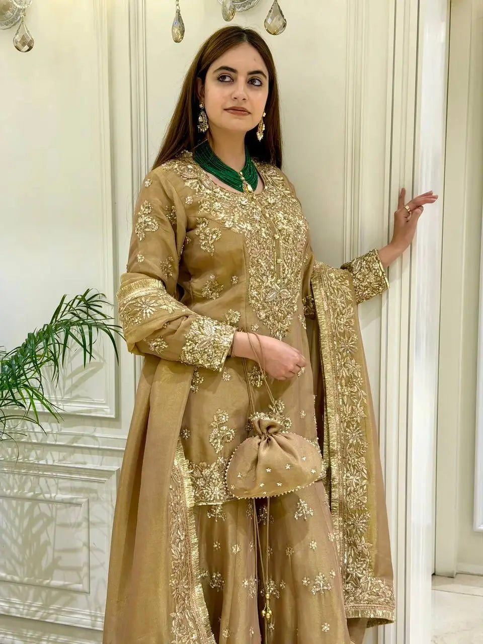 Antique Gold Sequin Sharara Set