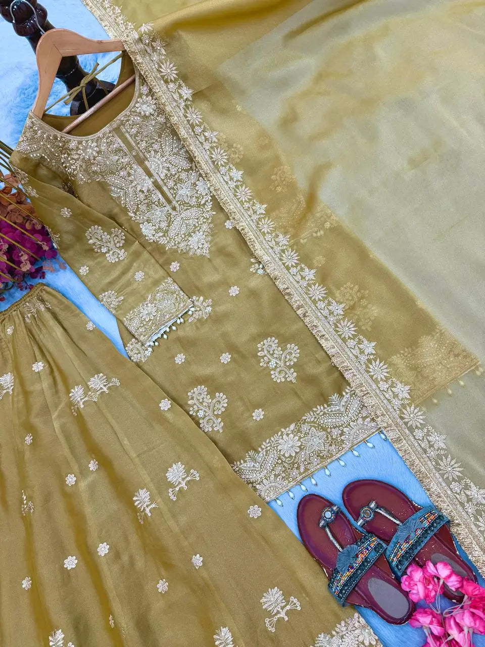 Antique Gold Sequin Sharara Set