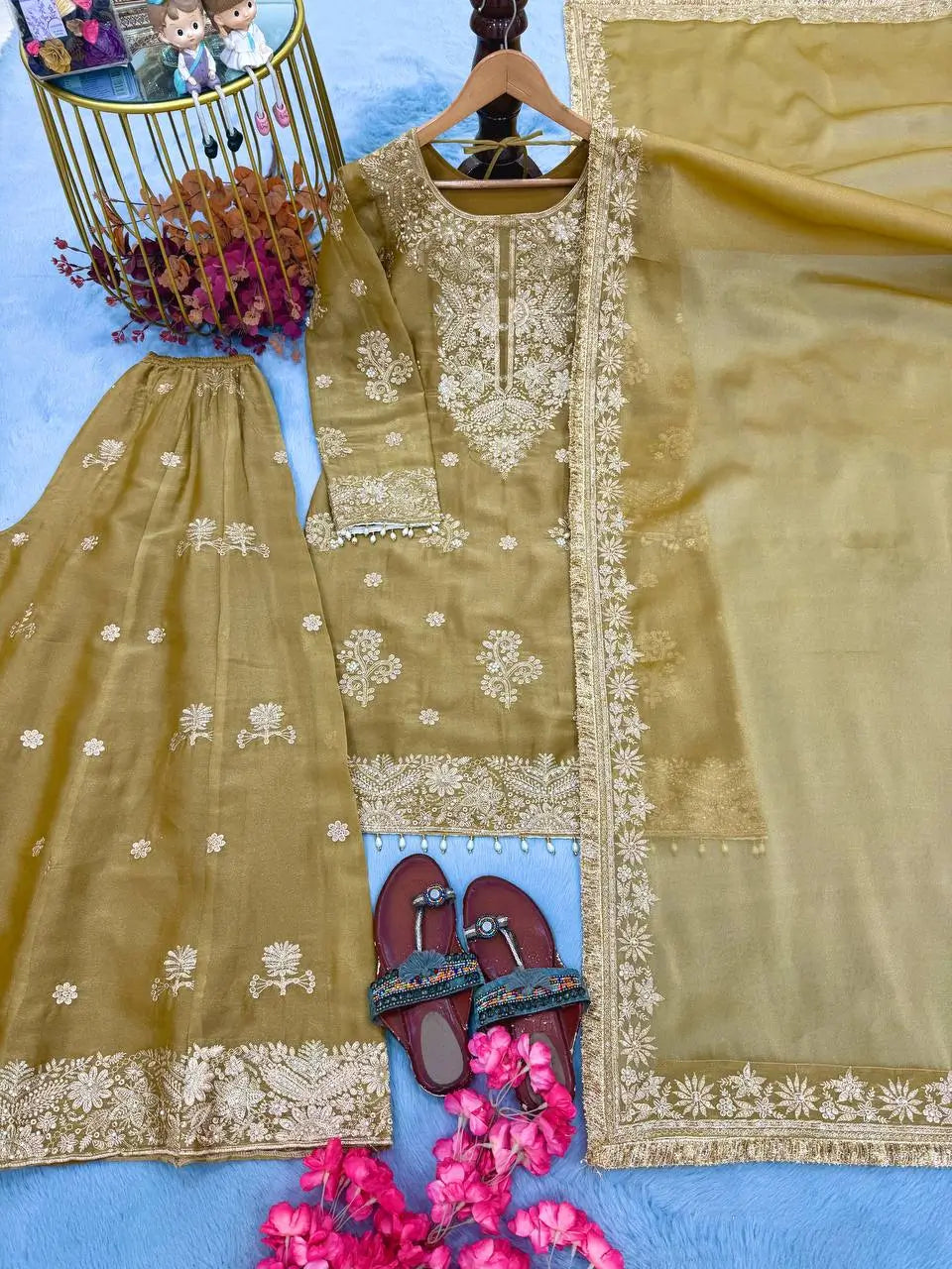 Antique Gold Sequin Sharara Set