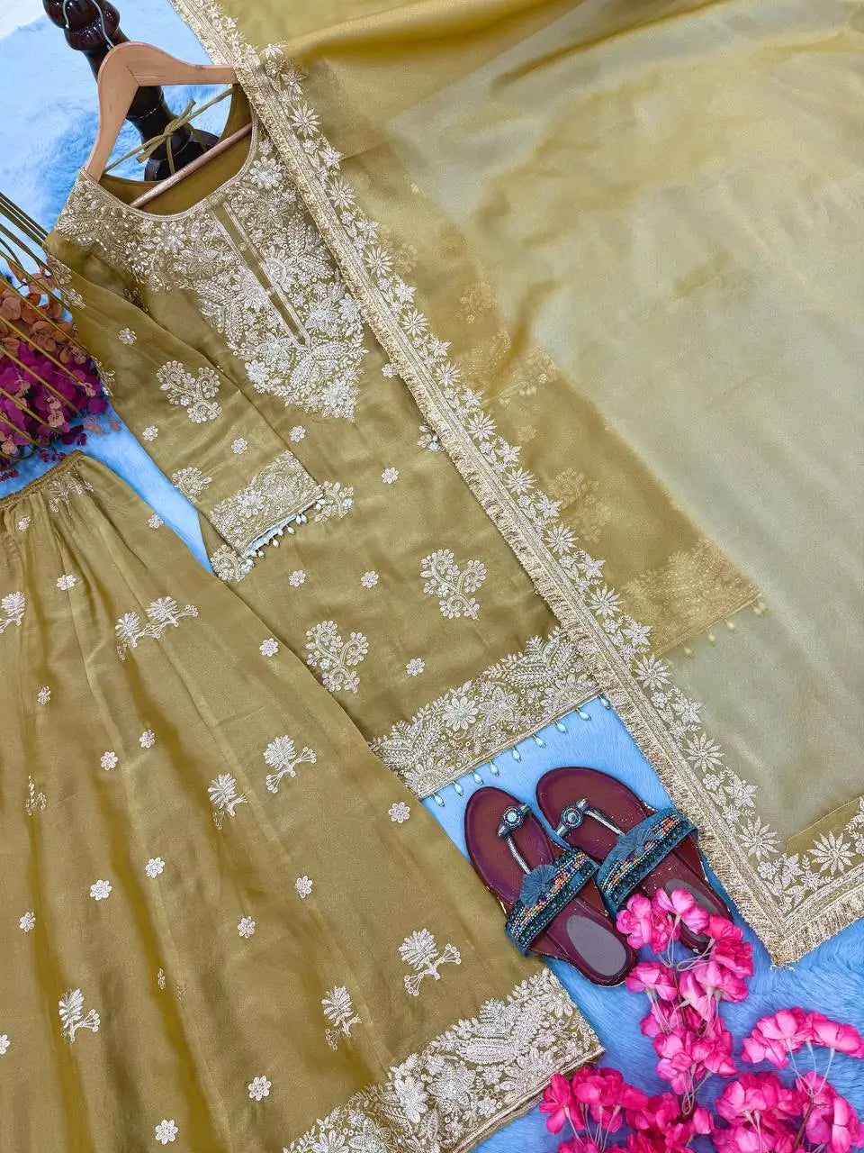 Antique Gold Sequin Sharara Set