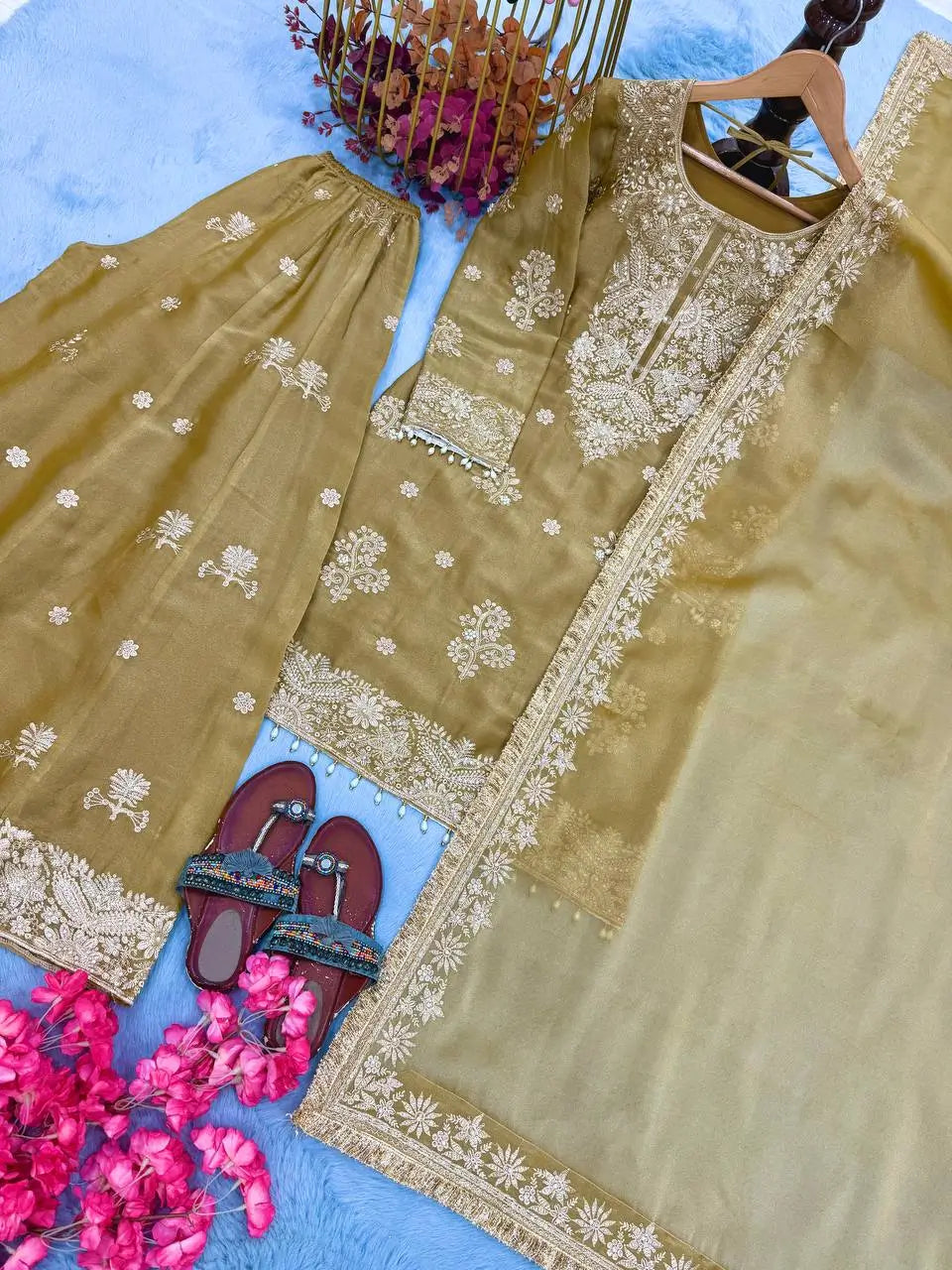 Antique Gold Sequin Sharara Set