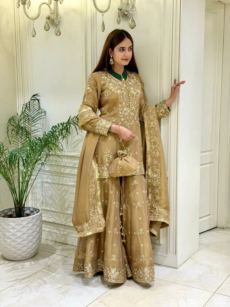 Antique Gold Sequin Sharara Set
