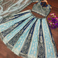 Aqua Blue Faux Georgette Embroidered Lehenga Set for Wedding and Festive Wear