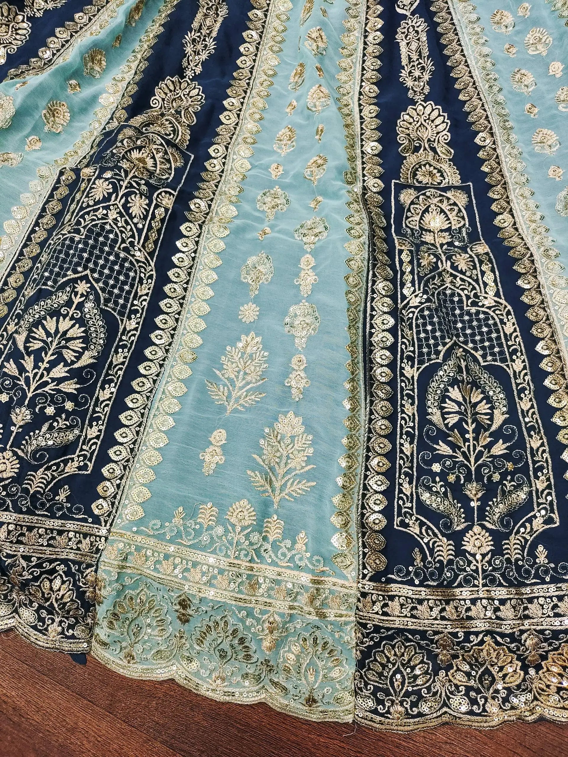 Aqua Blue Faux Georgette Embroidered Lehenga Set for Wedding and Festive Wear