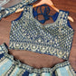 Aqua Blue Faux Georgette Embroidered Lehenga Set for Wedding and Festive Wear