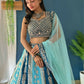 Aqua Blue Faux Georgette Embroidered Lehenga Set for Wedding and Festive Wear