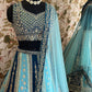 Aqua Blue Faux Georgette Embroidered Lehenga Set for Wedding and Festive Wear
