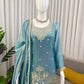 Aqua Blue Fendy Silk Palazzo Set with Thread Sequence Work and Lace Border Dupatta