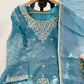 Aqua Blue Fendy Silk Palazzo Set with Thread Sequence Work and Lace Border Dupatta