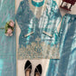Aqua Blue Fendy Silk Palazzo Set with Thread Sequence Work and Lace Border Dupatta