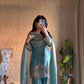 Aqua Blue Fendy Silk Palazzo Set with Thread Sequence Work and Lace Border Dupatta