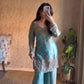Aqua Blue Fendy Silk Palazzo Set with Thread Sequence Work and Lace Border Dupatta
