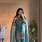 Aqua Blue Fendy Silk Palazzo Set with Thread Sequence Work and Lace Border Dupatta