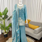 Aqua Blue Fendy Silk Palazzo Set with Thread Sequence Work and Lace Border Dupatta