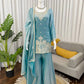 Aqua Blue Fendy Silk Palazzo Set with Thread Sequence Work and Lace Border Dupatta