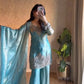 Aqua Blue Fendy Silk Palazzo Set with Thread Sequence Work and Lace Border Dupatta
