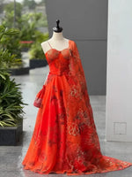 Aqua Blue Pure Organza Floral Corset Lehenga Set for Weddings