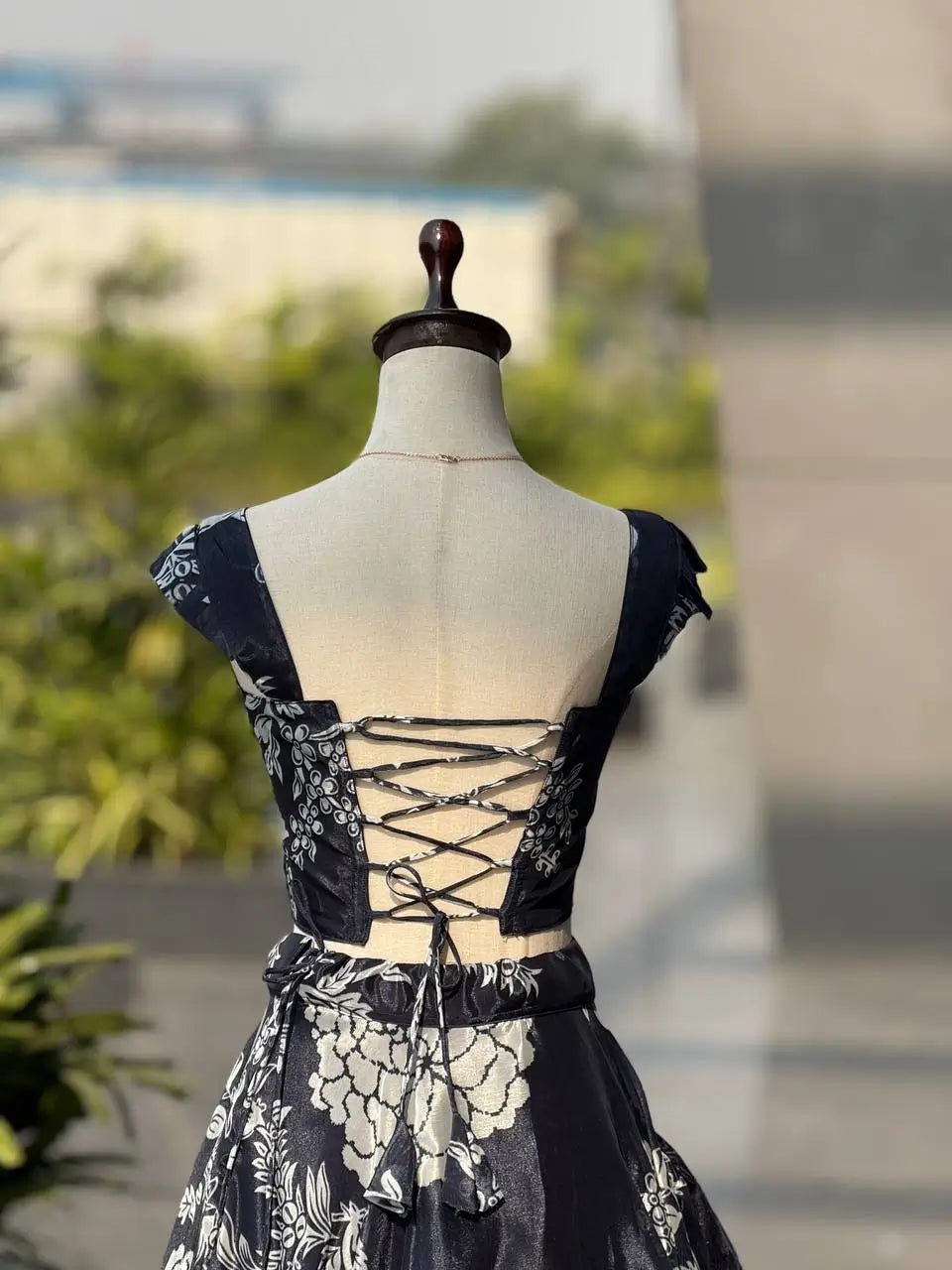 Aqua Blue Pure Organza Floral Corset Lehenga Set for Weddings