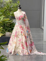 Aqua Blue Pure Organza Floral Corset Lehenga Set for Weddings