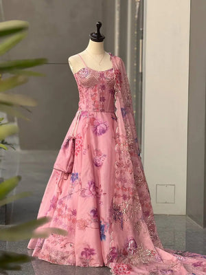 Aqua Blue Pure Organza Floral Corset Lehenga Set for Weddings