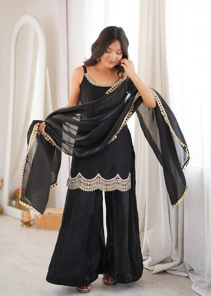 Aqua Mirror Work Kurti Palazzo Set