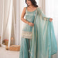 Aqua Mirror Work Kurti Palazzo Set