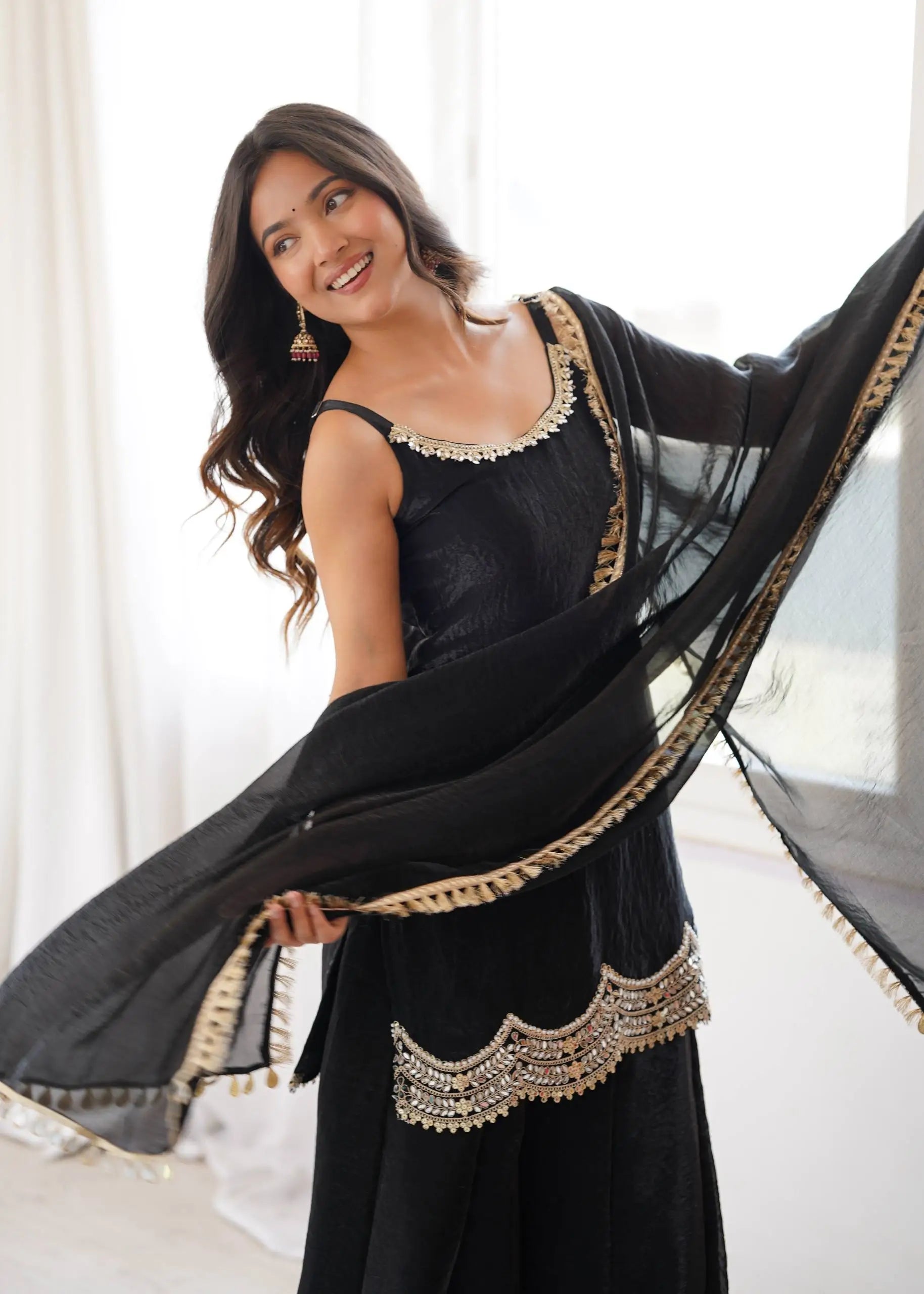 Aqua Mirror Work Kurti Palazzo Set
