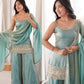 Aqua Mirror Work Kurti Palazzo Set