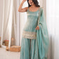 Aqua Mirror Work Kurti Palazzo Set