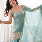 Aqua Mirror Work Kurti Palazzo Set