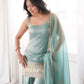 Aqua Mirror Work Kurti Palazzo Set