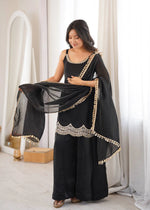 Aqua Mirror Work Kurti Palazzo Set