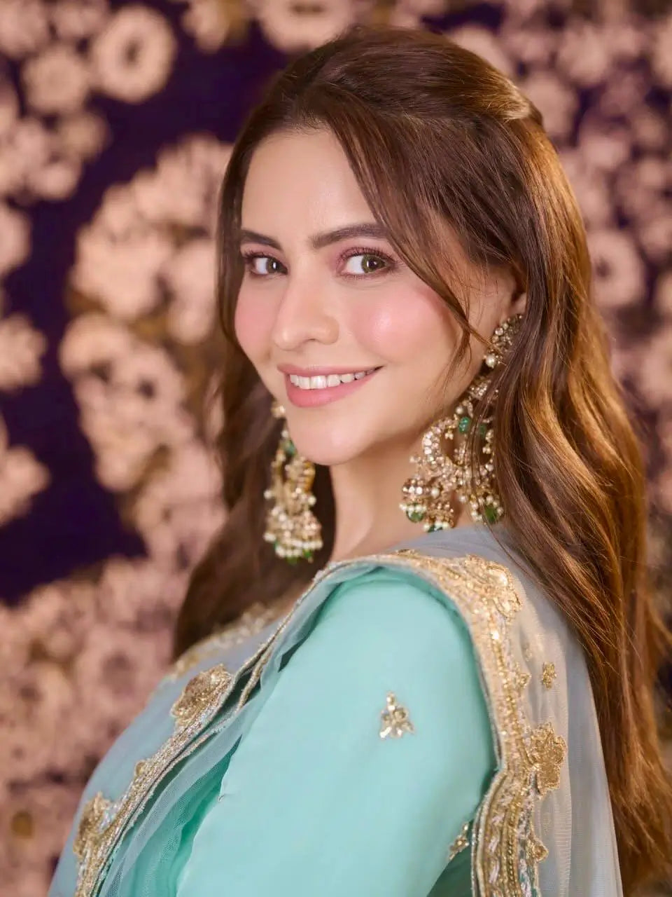 Aqua Sequin Satin Lehenga Set