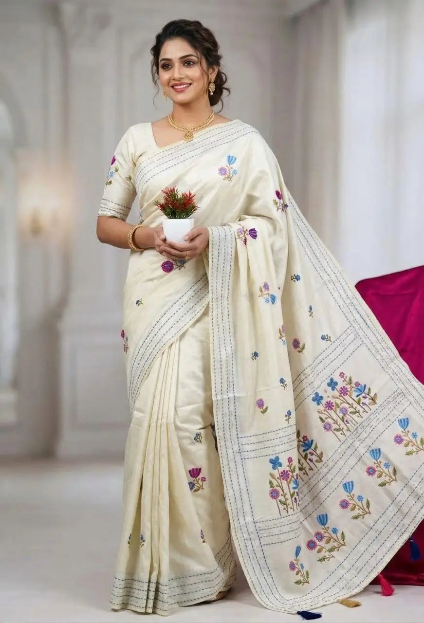 Assam Cotton Embroidered Saree for Casual and Semi Formal Wear