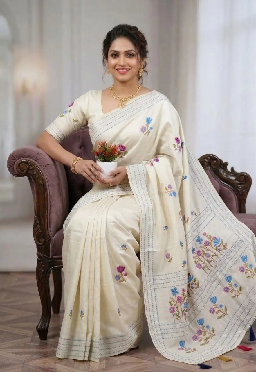 Assam Cotton Embroidered Saree for Casual and Semi Formal Wear