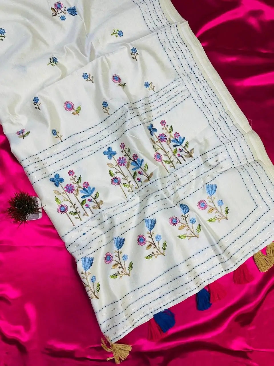 Assam Cotton Embroidered Saree for Casual and Semi Formal Wear