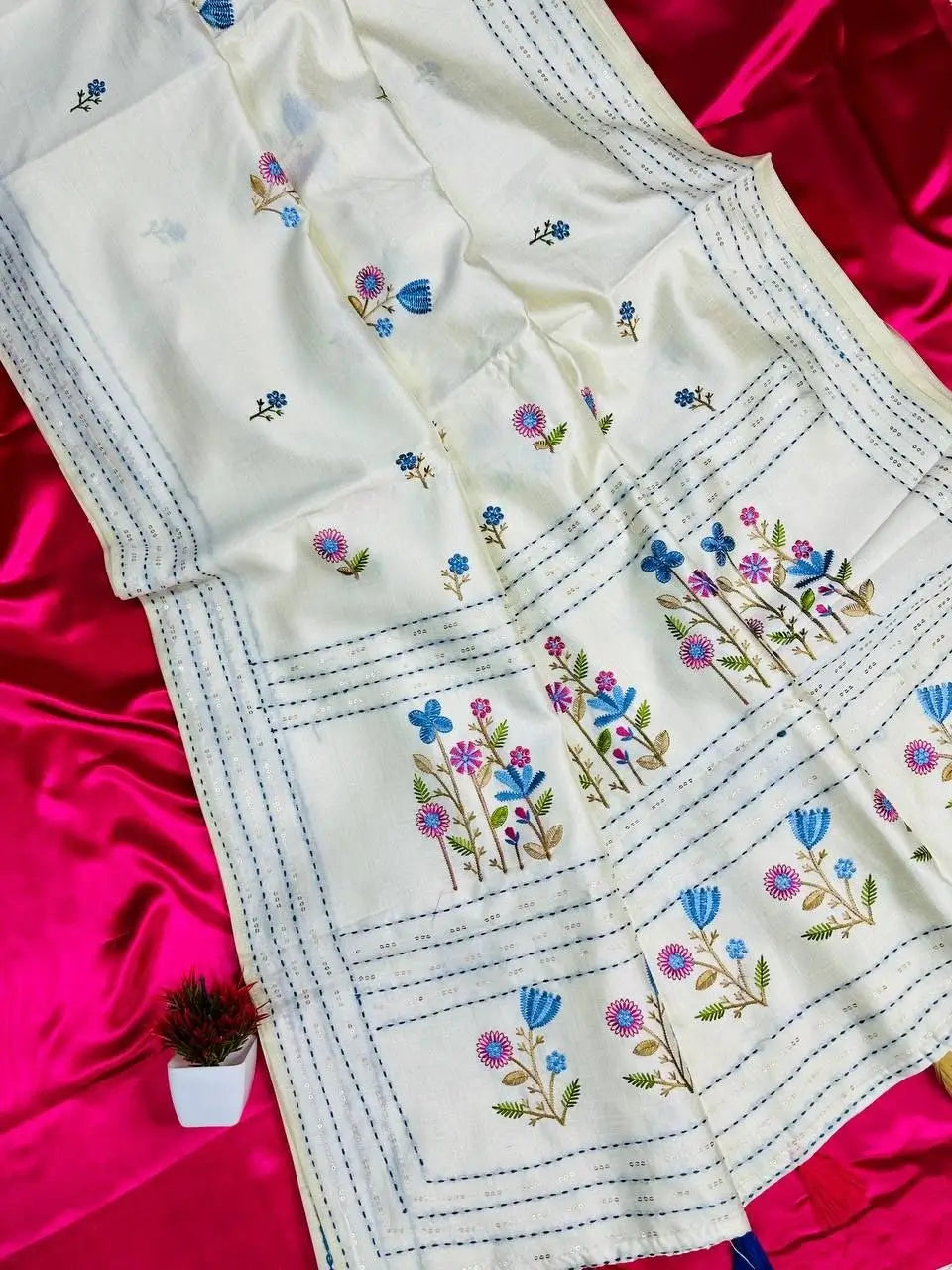 Assam Cotton Embroidered Saree for Casual and Semi Formal Wear